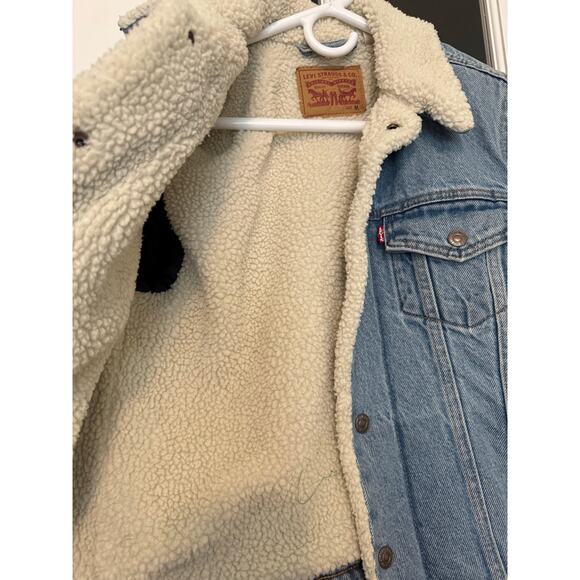 Levis Original men’s classic Sherpa Trucker Jacket Snap Up Blue Medium - Picture 4 of 10